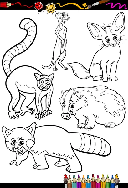 Animales salvajes establecidos para colorear libro — Vector de stock