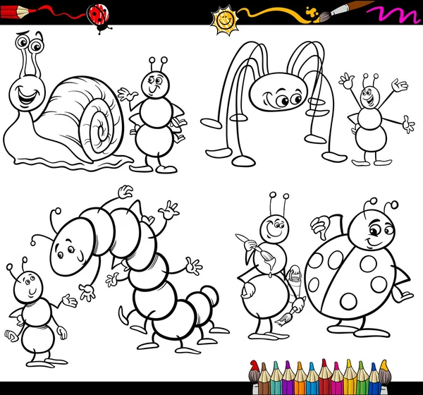Funny insects set for coloring book — Stock Vector
