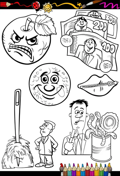 Cartoon sayings set for coloring book — Stock Vector