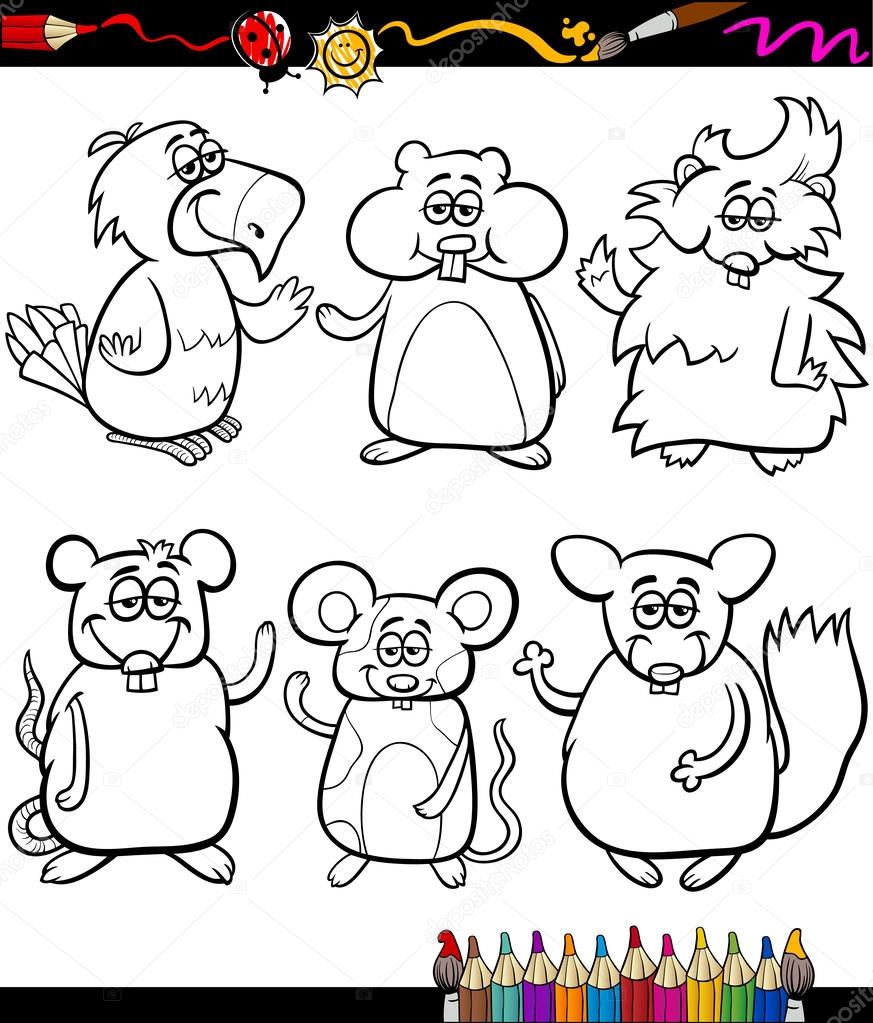 livro de colorir desenhos animados de bichinhos fofos vetor de