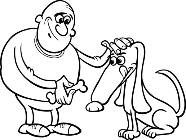 Uomo e cane fumetto da colorare pagina — Vettoriale Stock