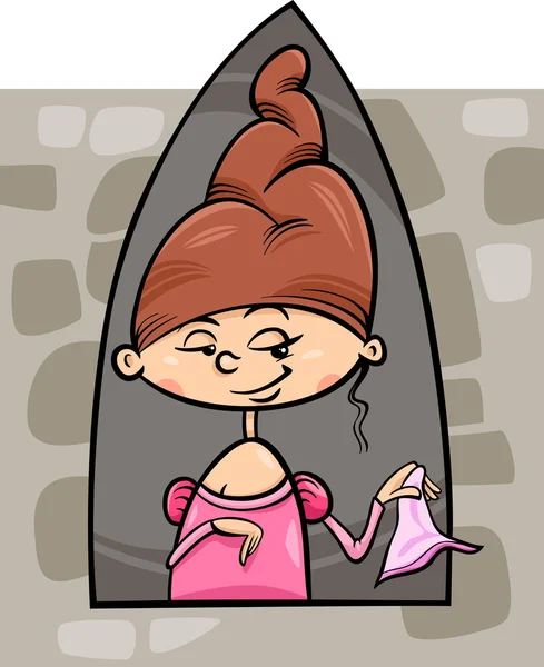 Prinses in toren cartoon afbeelding — Stockvector