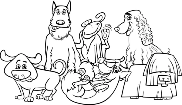Cartoon Honden groep kleurplaat — Stockvector