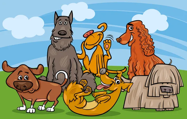 Niedliche Hunde Gruppe cartoon illustration — Stockvektor