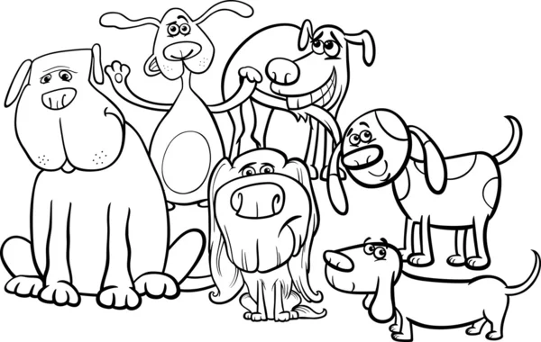 Grupo de perros de dibujos animados para colorear página — Vector de stock