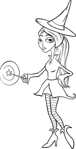 Witch or fairy cartoon coloring page — Stock Vector