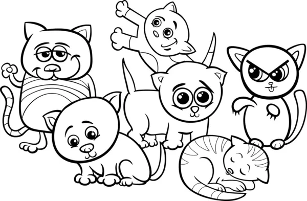 Lindo gatitos dibujos animados para colorear página — Vector de stock