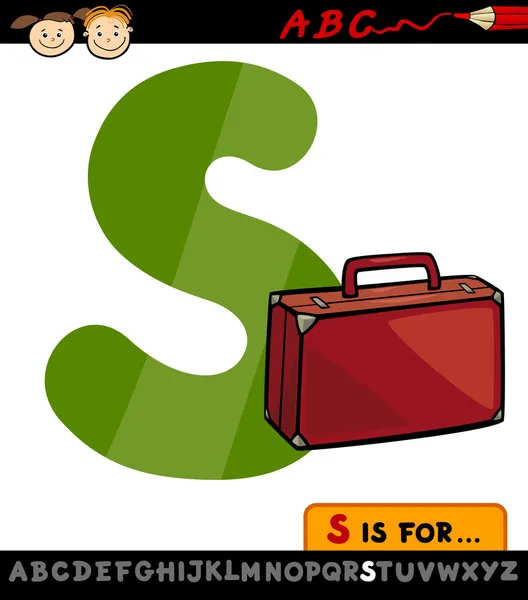 Letter s with suitcase cartoon illustration — Stock Vector