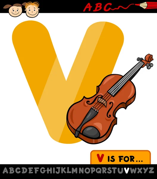 Letter v with violin cartoon illustration — Stock Vector