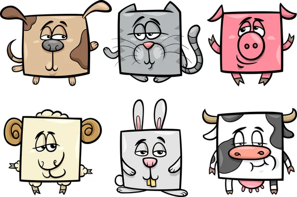 方形动物设置卡通插图 — 图库矢量图片