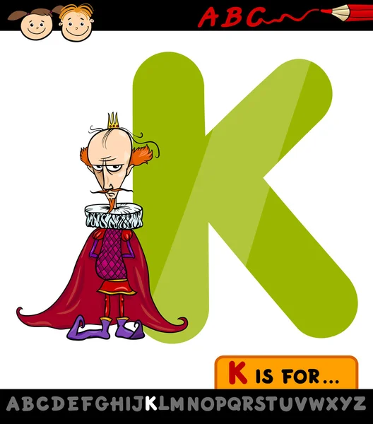 Lettera k per il re cartone animato illustrazione — Vettoriale Stock