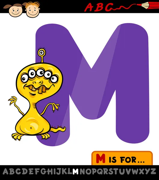 Letter m with monster cartoon illustration — Stock Vector