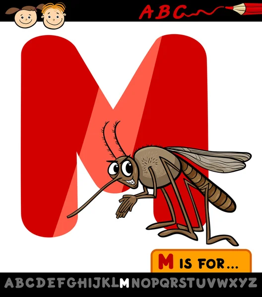 Letter m with mosquito cartoon illustration — Stock Vector