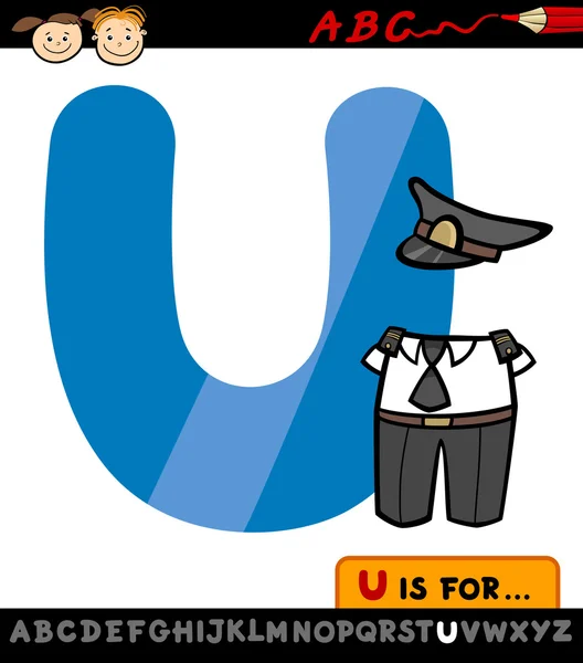 Letter u with uniform cartoon illustration — Stock Vector