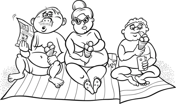 Overweight family on beach for coloring — Stock Vector
