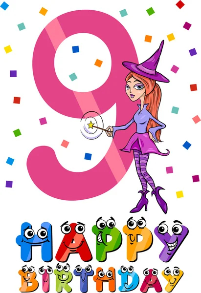 Ninth birthday cartoon design — Stock Vector