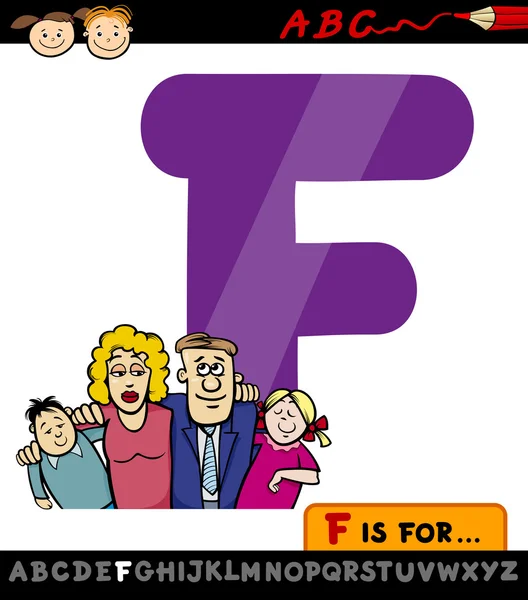 Brief f met familie cartoon illustratie — Stockvector