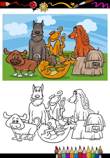 Lustige Hunde Karikatur Malbuch — Stockvektor