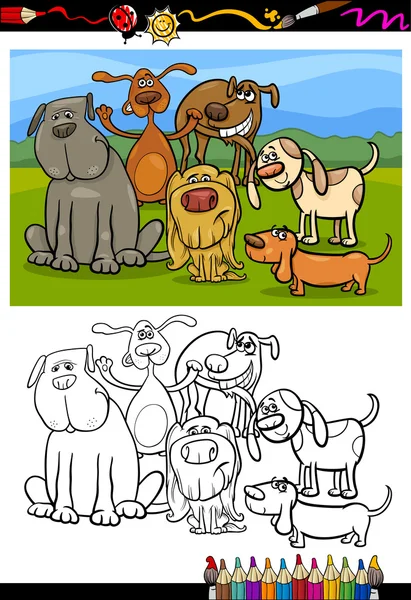 Cães grupo banda desenhada livro para colorir — Vetor de Stock