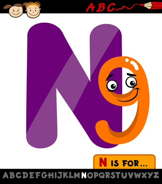 Letter n with nine cartoon illustration — Stock Vector