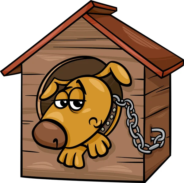 Sad dog in kennel cartoon illustration — Stock Vector