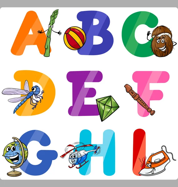 Education Cartoon Alphabet Letters for Kids — Stock Vector