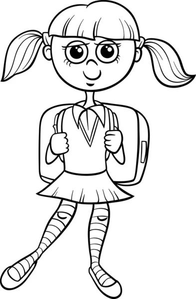 École primaire fille livre à colorier — Image vectorielle