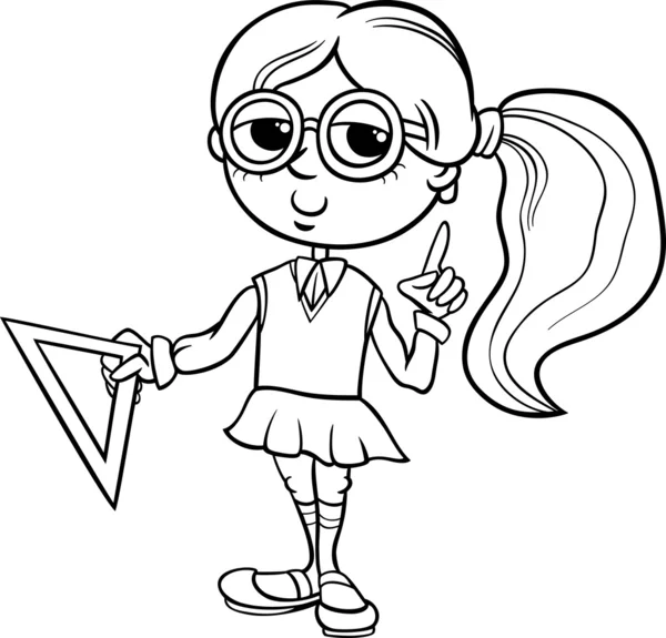 Página para colorear niña de escuela primaria — Vector de stock