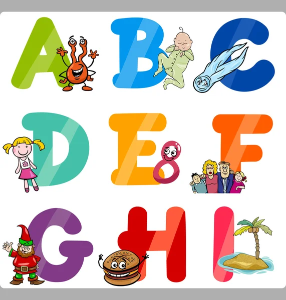 Educación Cartas del alfabeto de dibujos animados para niños — Archivo Imágenes Vectoriales