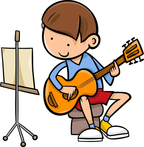 Niño con ilustración de dibujos animados de guitarra — Vector de stock