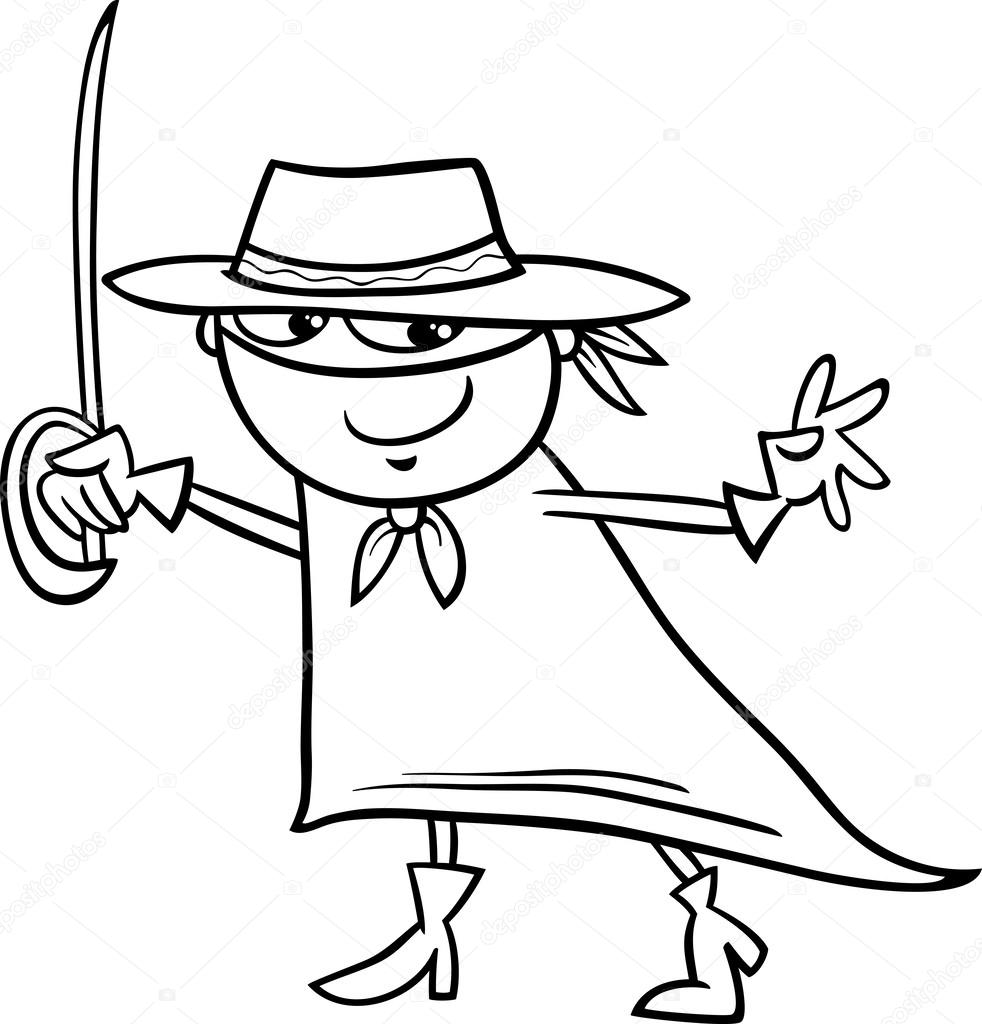 stock illustration boy in zorro costume coloring