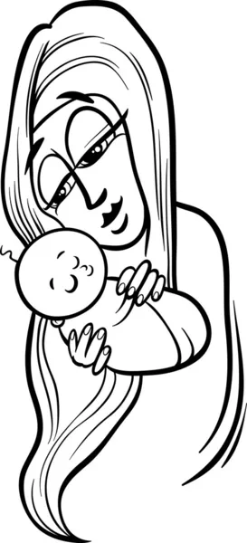 Mother with baby cartoon coloring page — Stock Vector