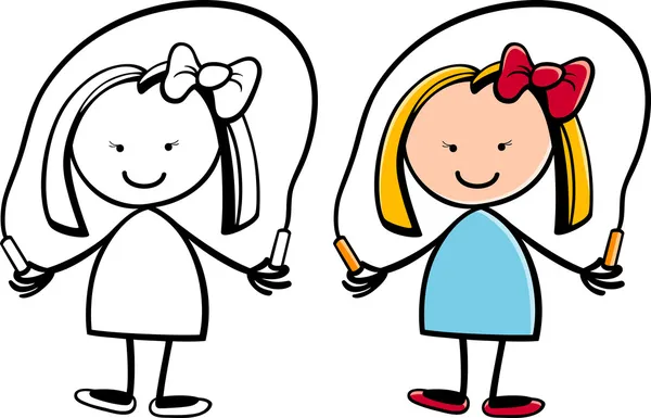 卡通可爱的小女孩跳绳 — 图库矢量图片