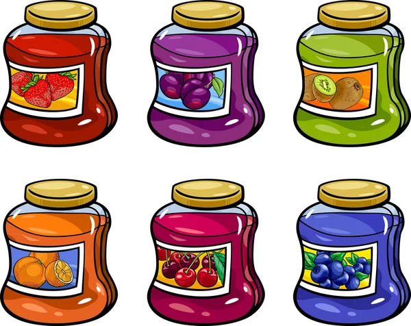 jams in jars set cartoon illustration