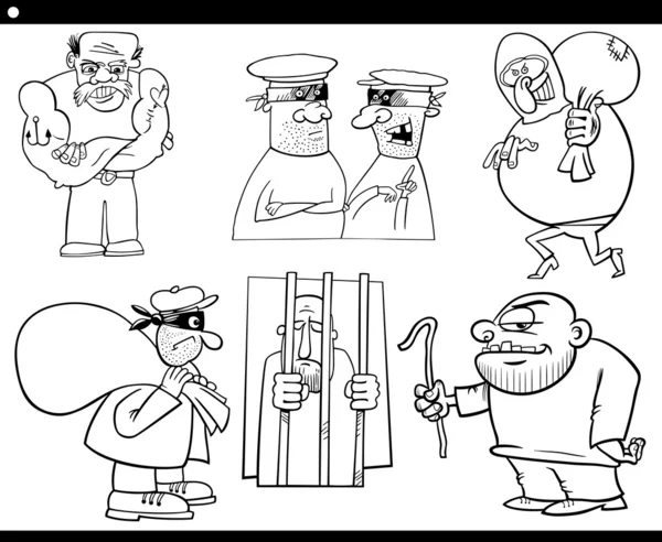 Zloději a kriminálníci karikatura sada — Stockový vektor