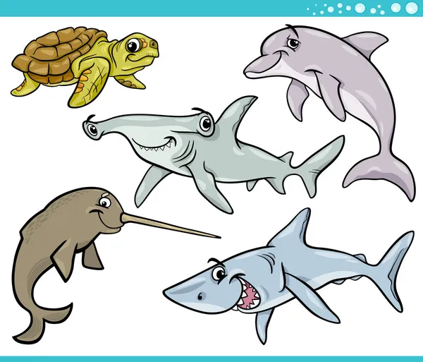 Deniz hayat hayvan illüstrasyon karikatür ayarla — Stok Vektör