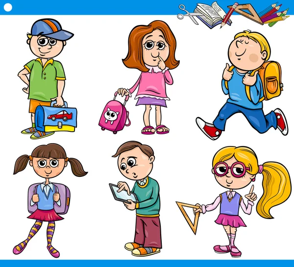 Lucu kartun anak-anak sekolah dasar ditetapkan — Stok Ilustrasi Lucu kartun anak-anak sekolah dasar ditetapkan Stok Ilustrasi