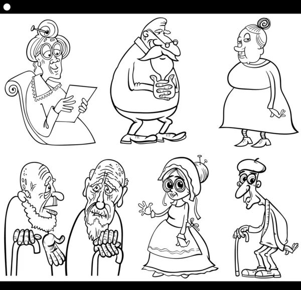 Seniors set libro de dibujos animados para colorear — Vector de stock