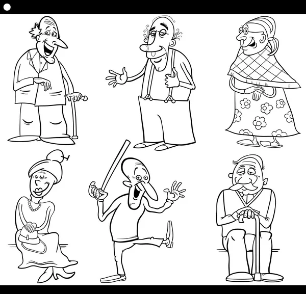 Seniors set libro de dibujos animados para colorear — Vector de stock