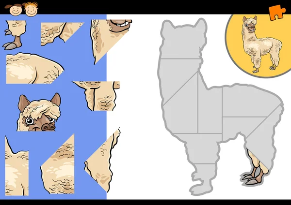 Cartone animato alpaca puzzle game — Vettoriale Stock