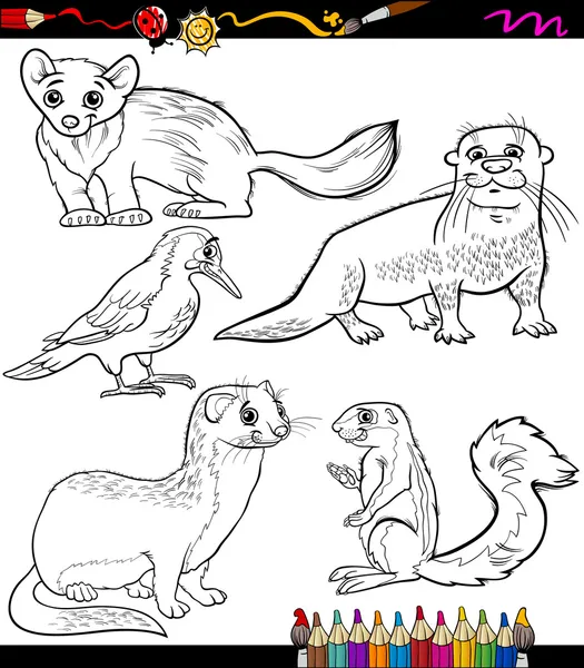 Animais conjunto desenho animado livro para colorir — Vetor de Stock