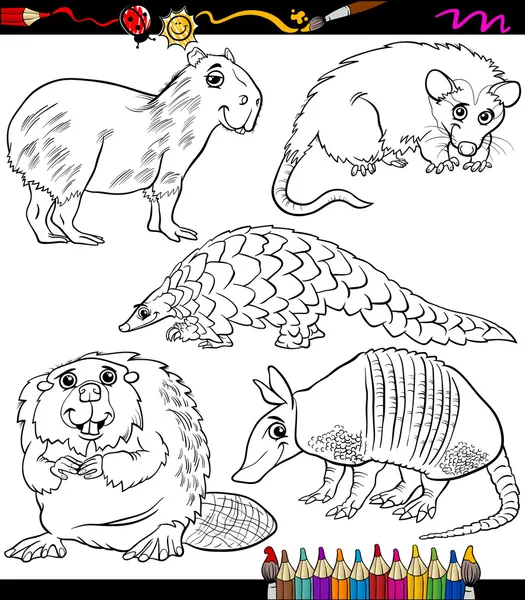 Animais conjunto desenho animado livro para colorir —  Vetores de Stock