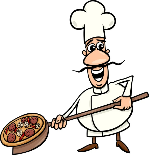 Ιταλική μάγειρας με πίτσα καρτούν εικονογράφηση — Διανυσματικό Αρχείο