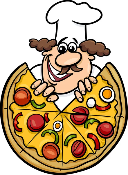 Ιταλός σεφ με πίτσα καρτούν εικονογράφηση — Διανυσματικό Αρχείο