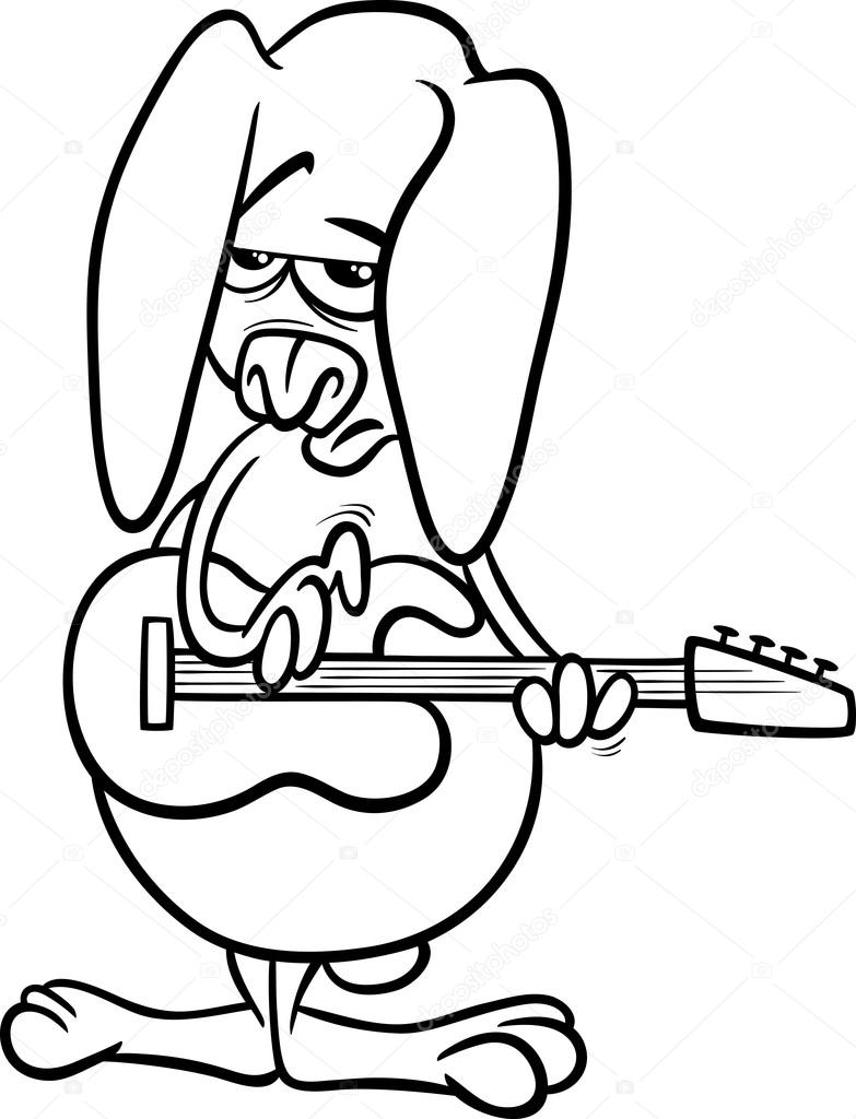 Lapin avec dessin animé guitare cahier de coloriage — Image vectorielle