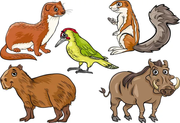 Animais selvagens conjunto desenho animado ilustração — Vetor de Stock