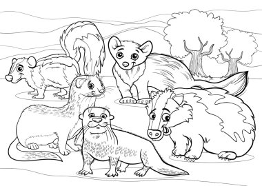 mustelids hayvanlar çizgi film boyama sayfası