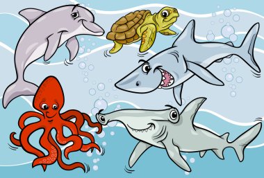 sea life animals and fish cartoon clipart
