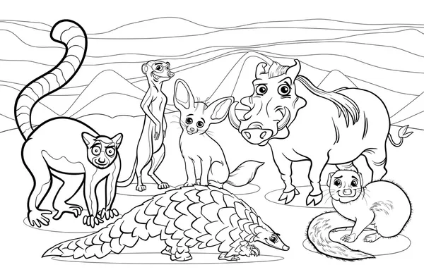 Afrikai állatok rajzfilm színező oldal — Stock Vector