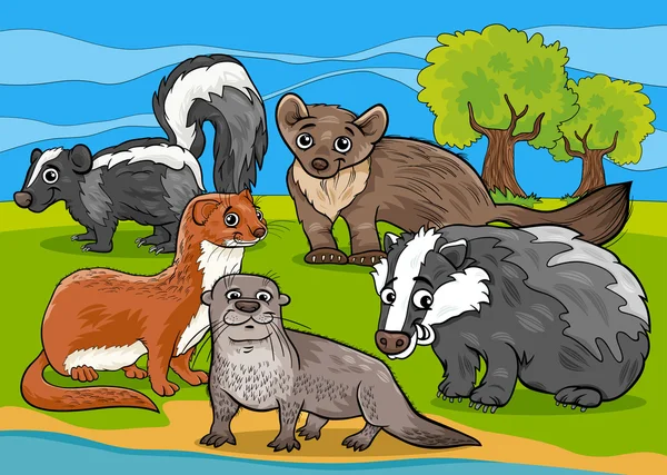 Mustelids animals cartoon illustration — Stock Vector